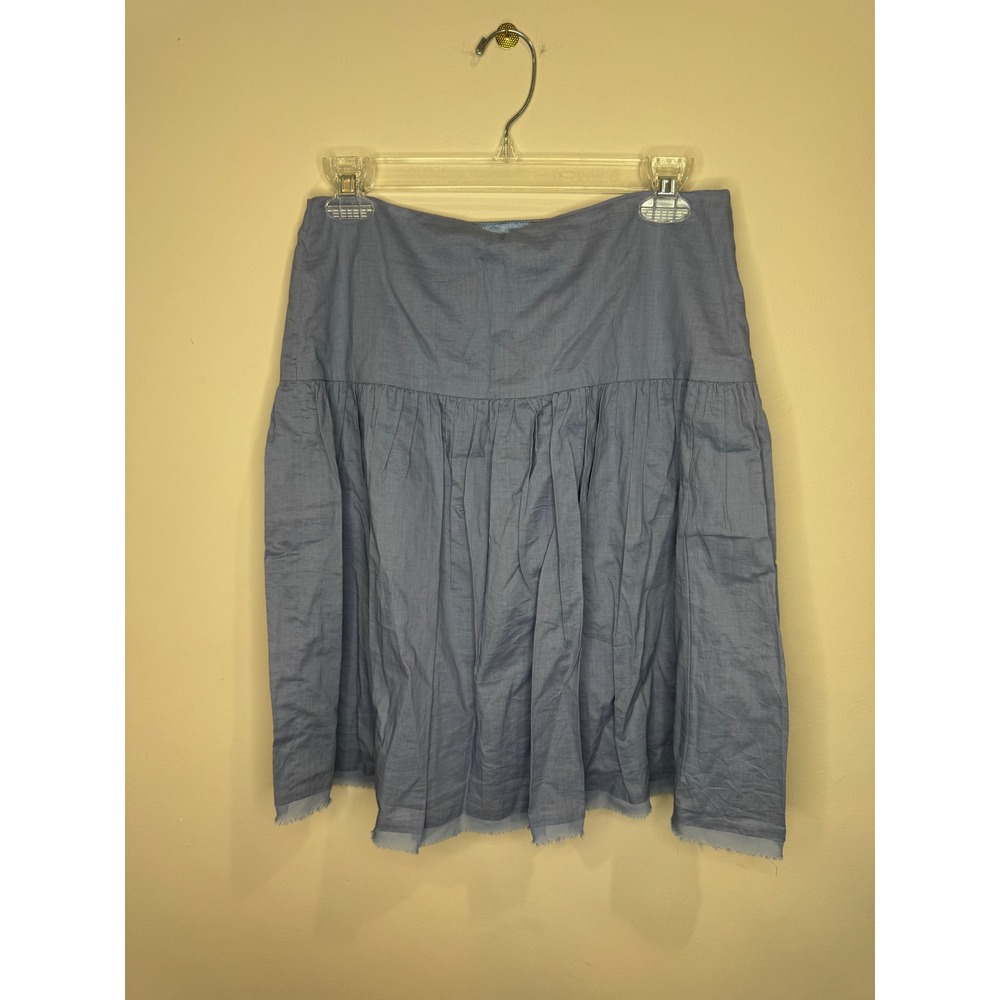 Y2K Tahari Cotton‎ Tiered Skirt Raw Hem Light Blue sz 4